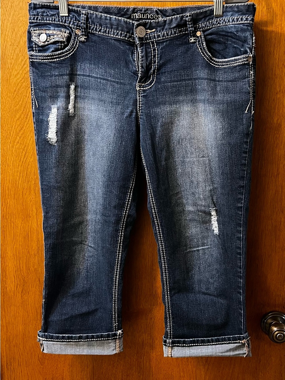 Maurices Dark Blue Distressed Capris